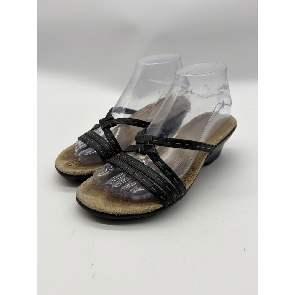Clarks Women's Black Leather Slip On Sandals Wedges Size 6.5 M